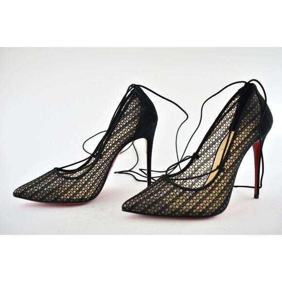 Christian Louboutin Peropik 100 Black Suede Lace Up Tie Sandal Heel Pump 38 - Picture 9 of 12